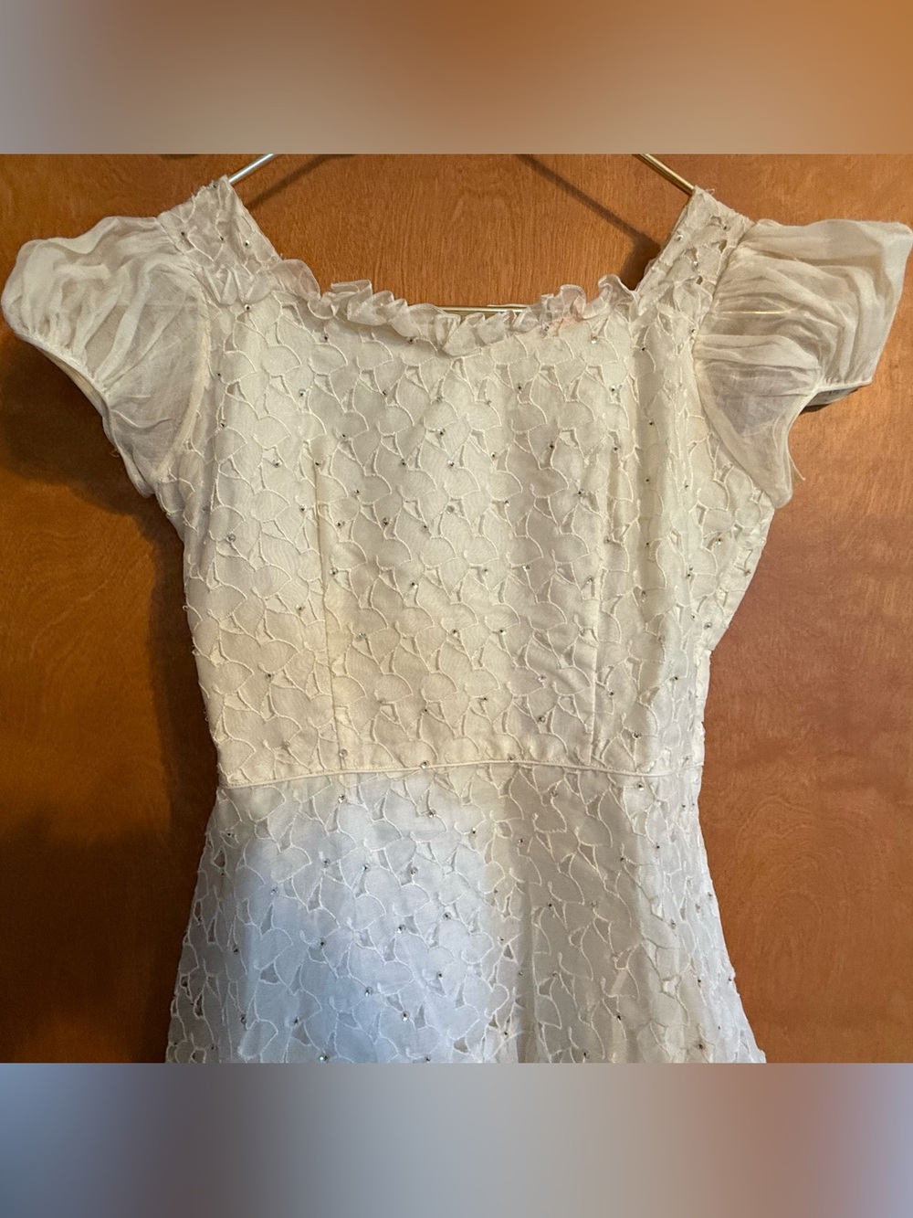 Vintage Ivory Lace Sequin Boho Cottagecore Wedding Dress - Picture 3 of 14